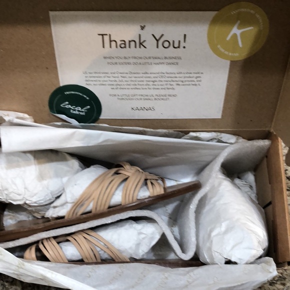 NIB KAANAS Miciela Sandals Beige 5 Strappy Knotted Leather Slide - Picture 9 of 10